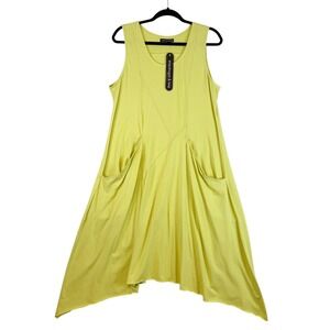 Snapdragon & Twig Emmy Dress MEDIUM Lime Green Lagenlook Asymmetric Pocketed‎